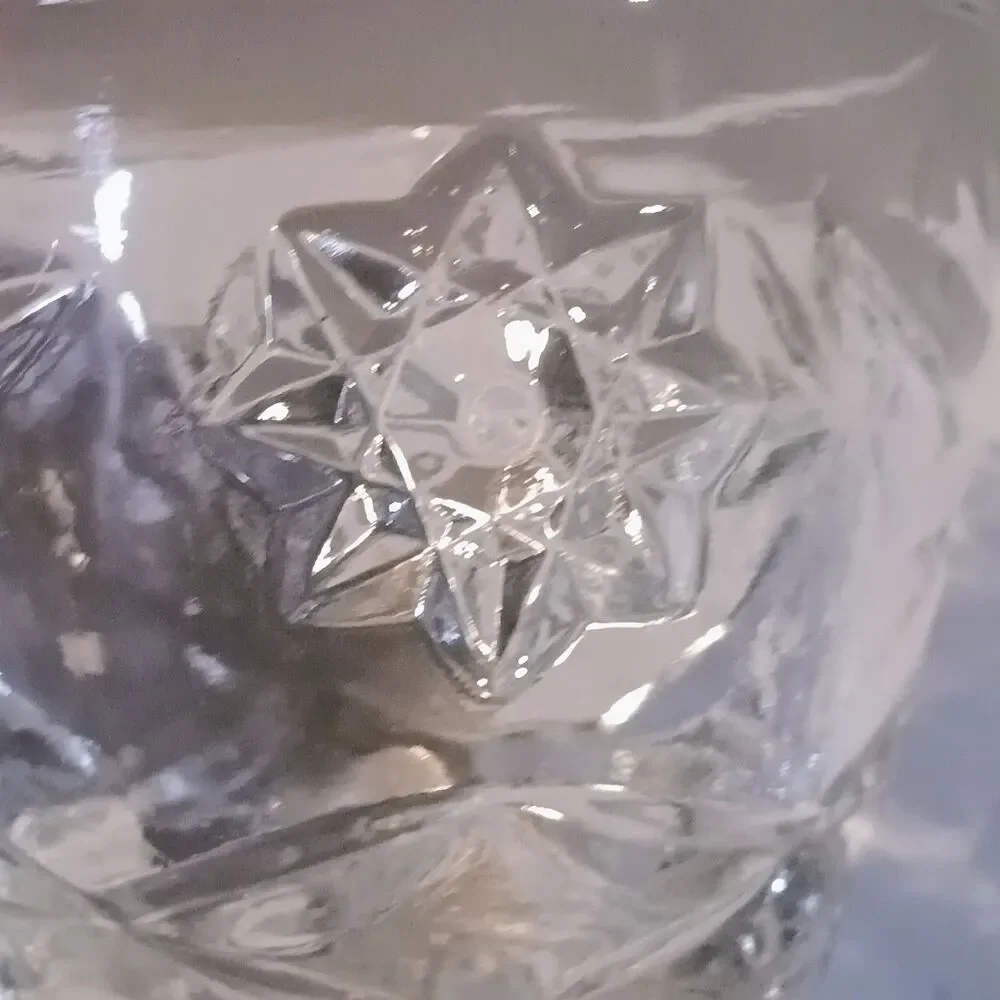 Vtg Anchor Hocking Prescut Glass Star of David Lidded Sugar Bowl-Clear-EAPC-MCM